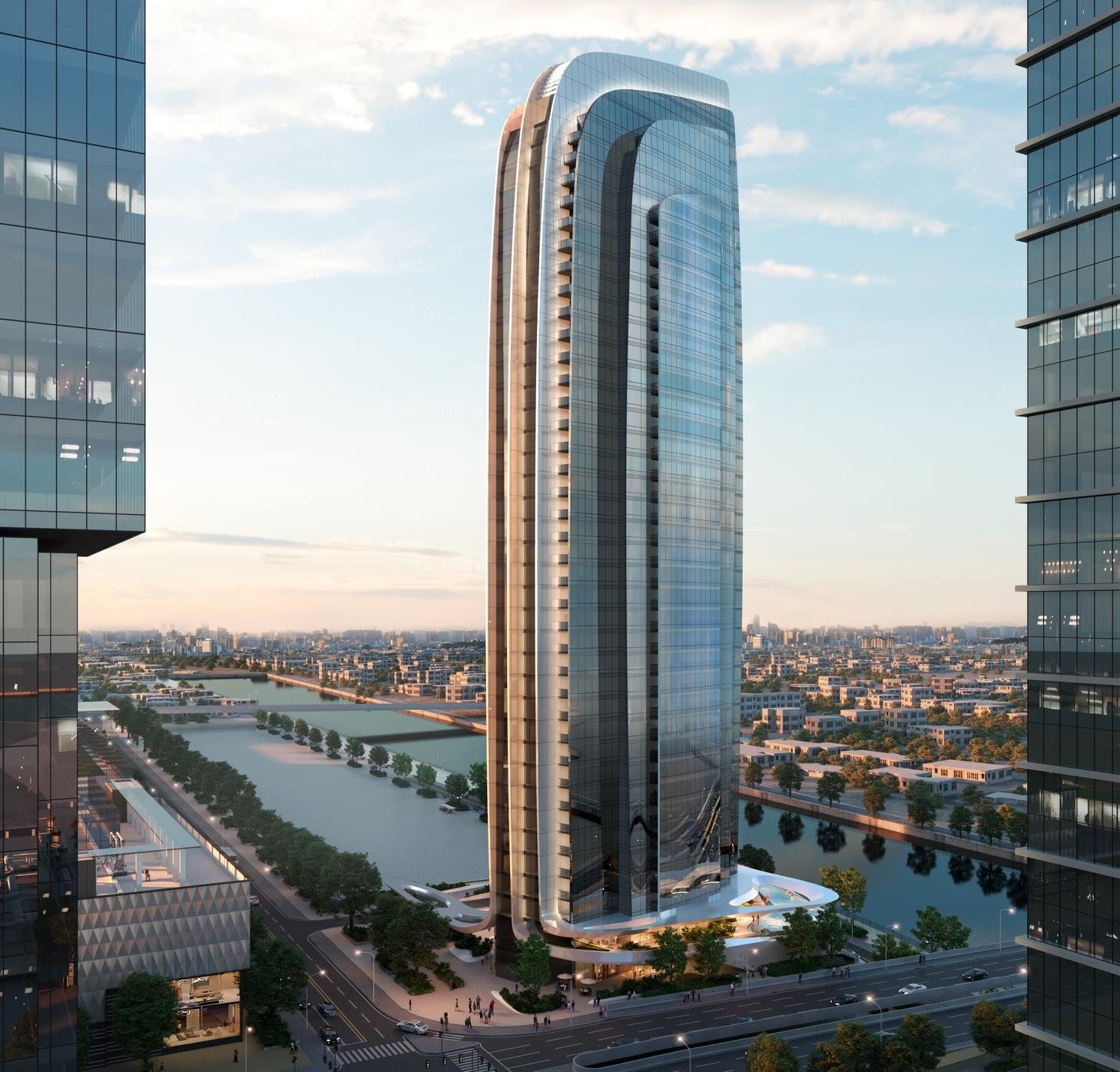 Luxury penthouse terrace at W Residences featuring private pool, outdoor BBQ area, majlis, and panoramic Abu Dhabi views.